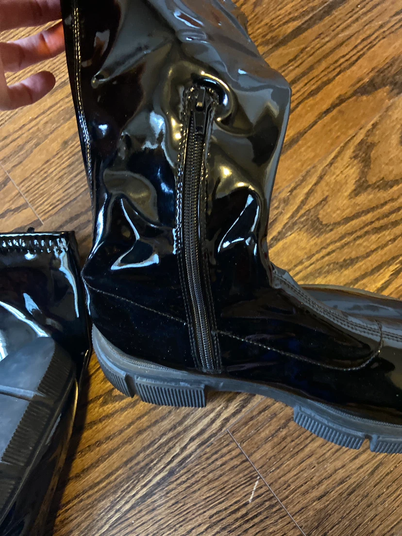 Zara Black Patent Knee High Boots - photo 3