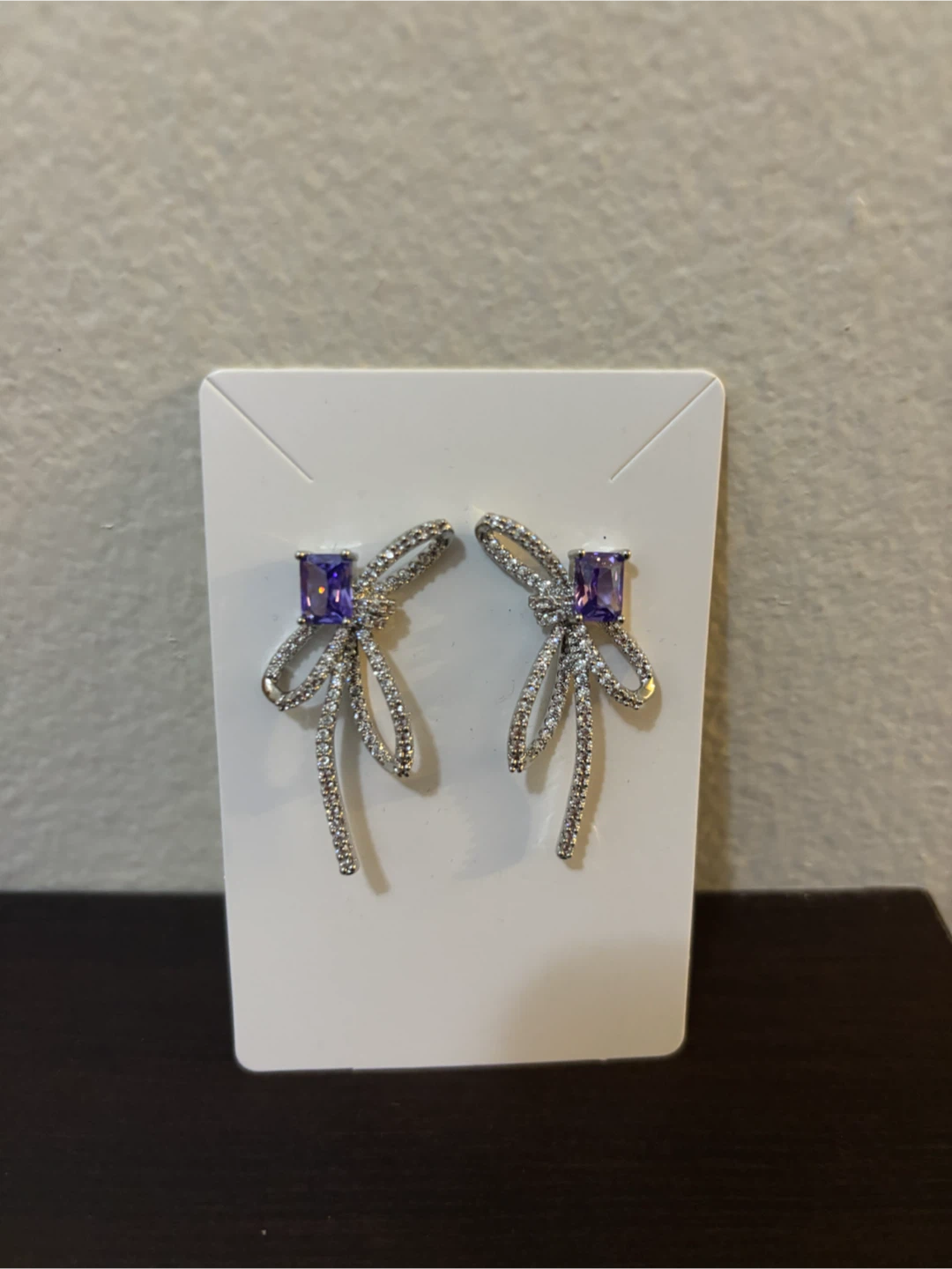 NEW-Purple Crystal Ribbon Earrings