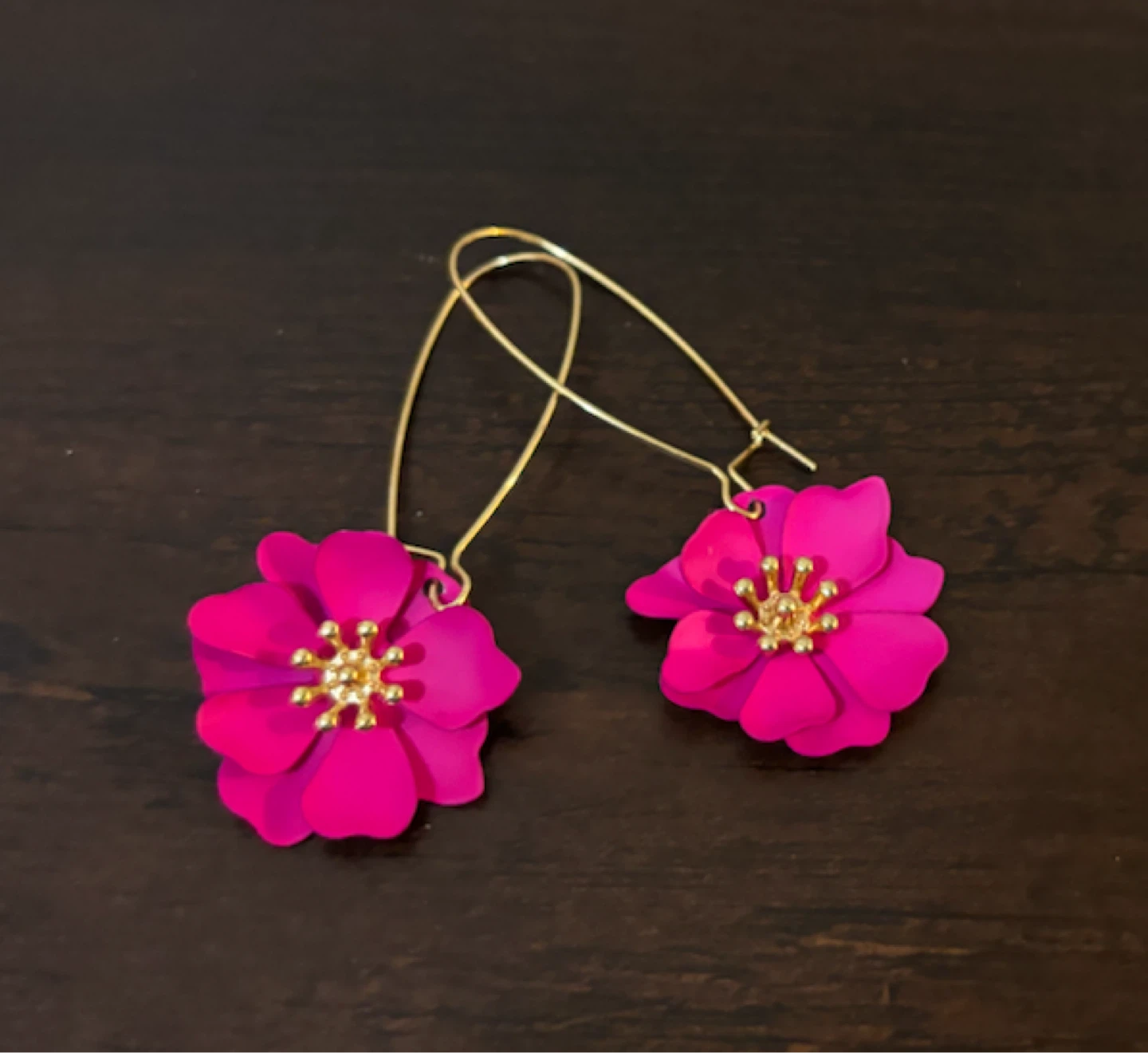 NEW-Pink Flower Drop Earrings