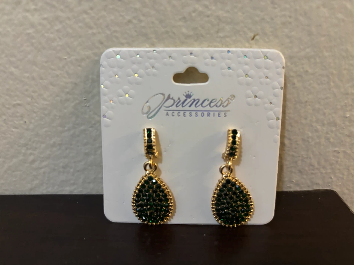 NEW-Princess Accessories Green Tear Drop Earrings