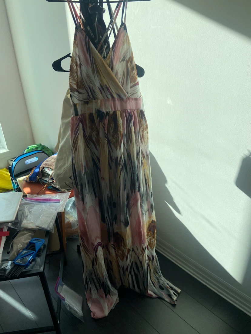 Cream Printed Maxi Dress Size L