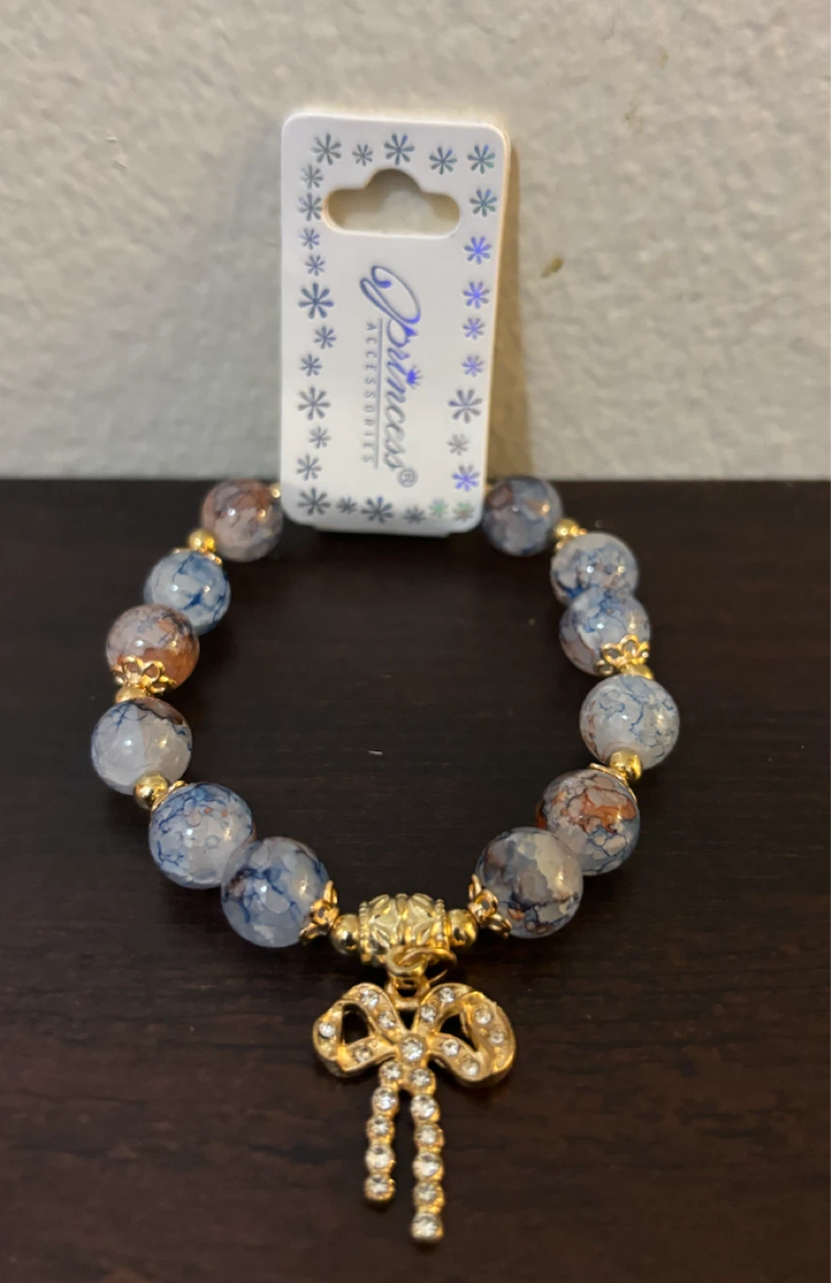 NEW-Princess Accessories Beaded Bracelet with Bow Charm