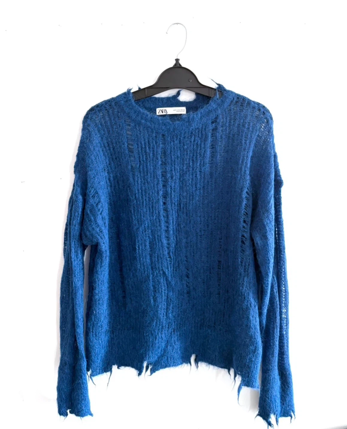 ZARA Blue Distressed Alpaca Blend Knit Sweater - photo 2
