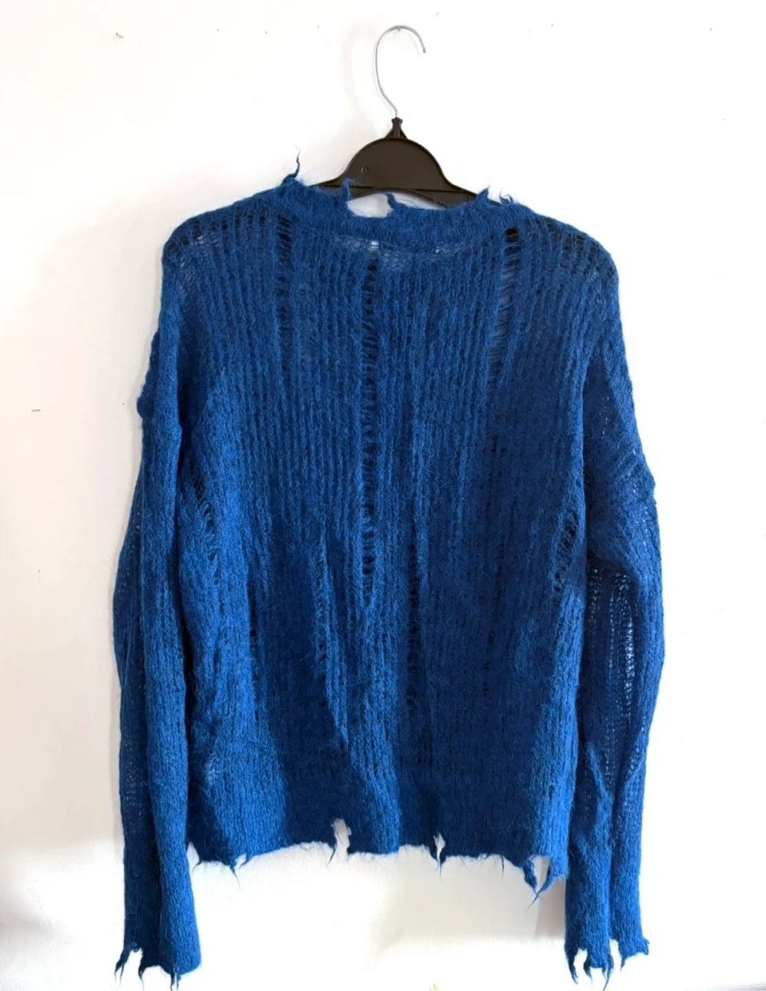 ZARA Blue Distressed Alpaca Blend Knit Sweater - photo 5