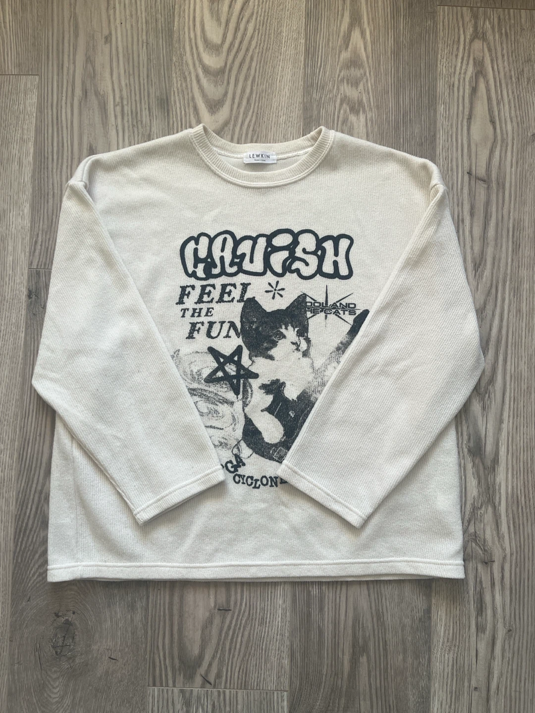 Lewkin Cream Graphic Cat Sweatshirt