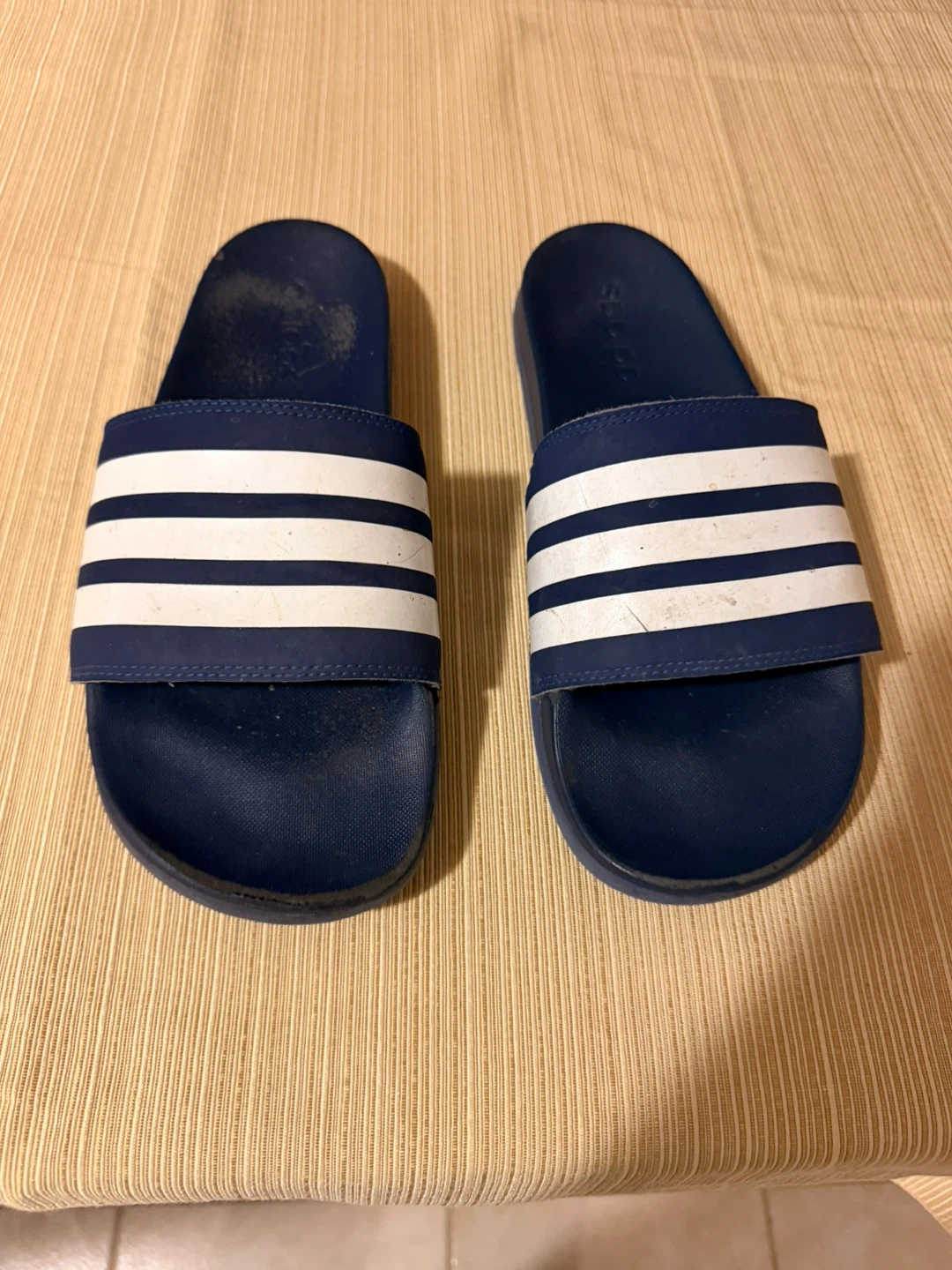 Adidas slides navy and white side 9