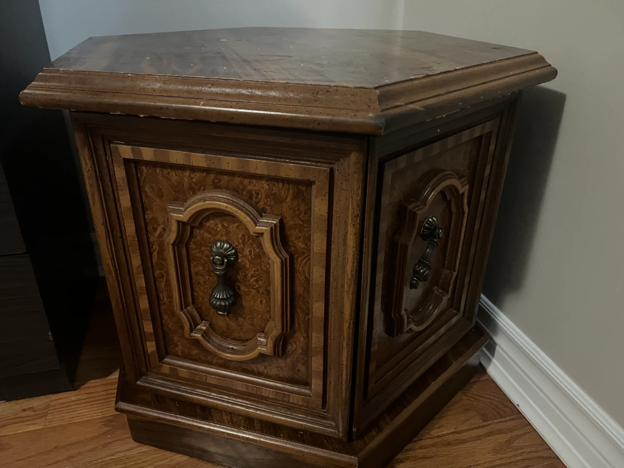 Vintage Hexagonal Wood End Table - photo 2