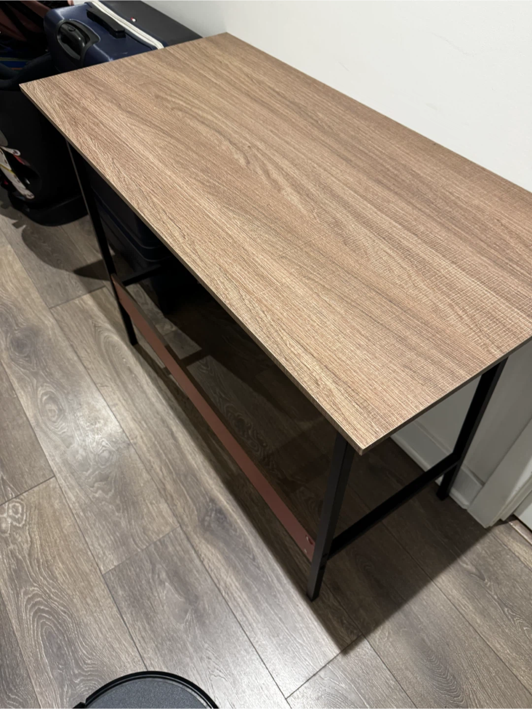 Wood Grain and Black Metal Writing Desk