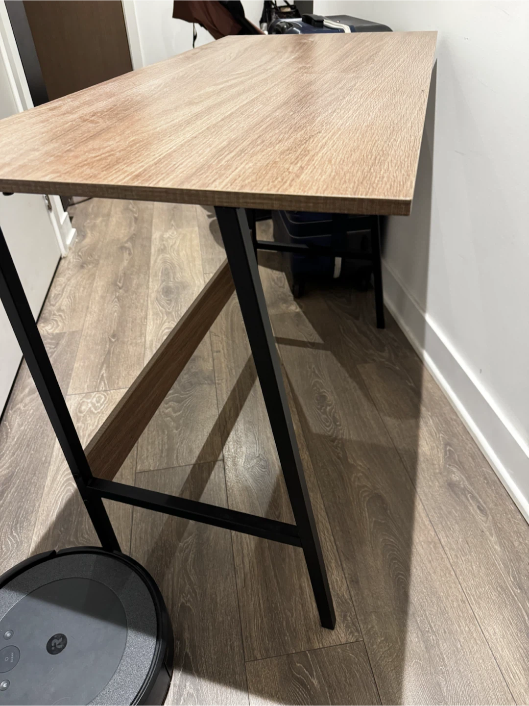 Wood Grain and Black Metal Writing Desk - photo 2