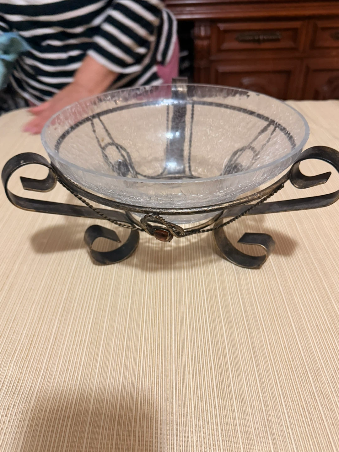 Decorative Glass Bowl with Metal Stand
