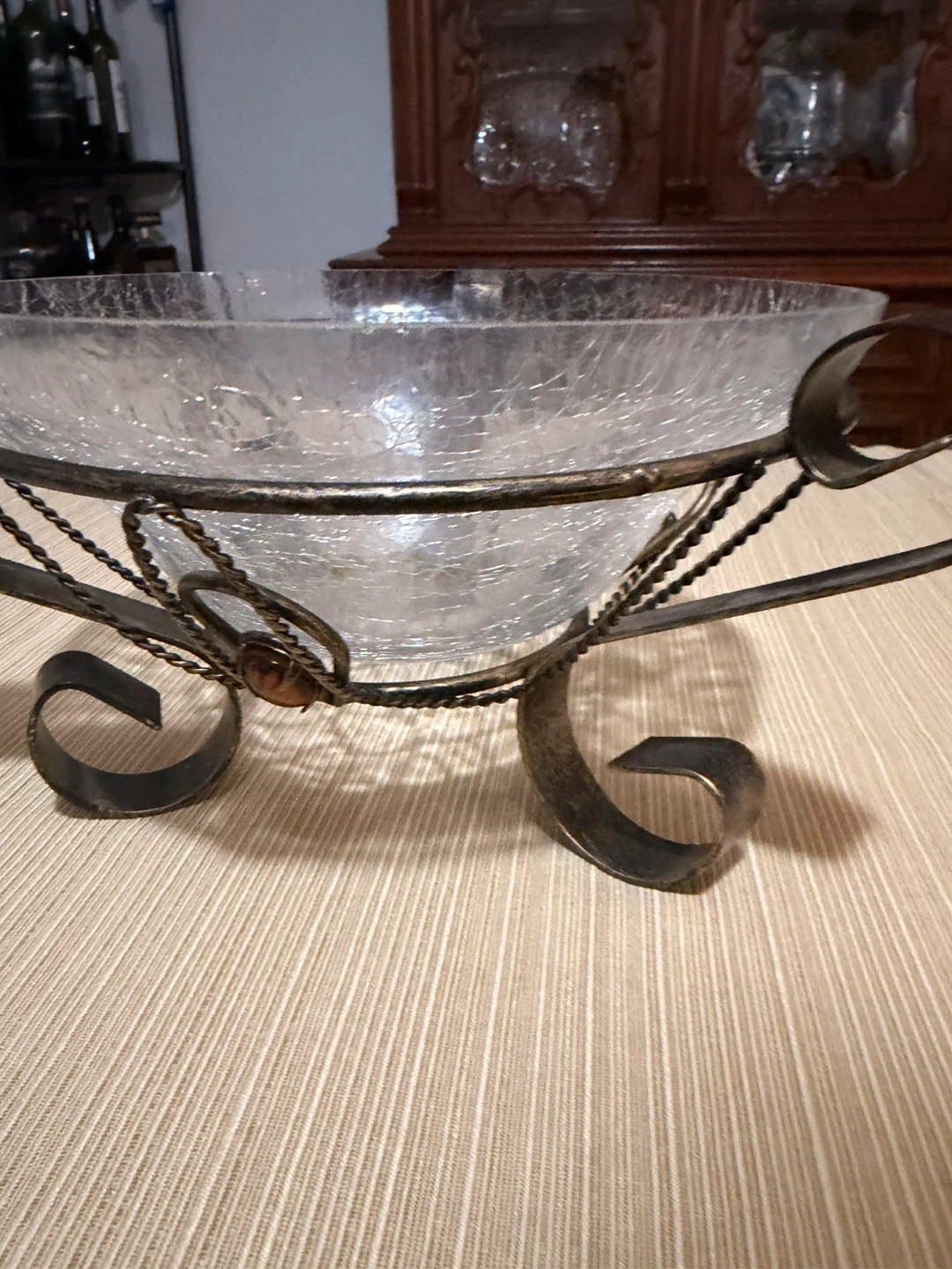 Decorative Glass Bowl with Metal Stand - photo 2