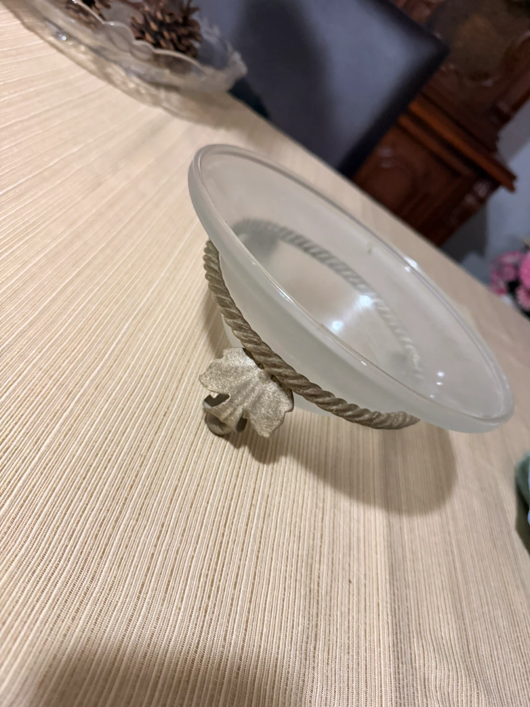 Frosted Glass Decorative Bowl with Metal Stand