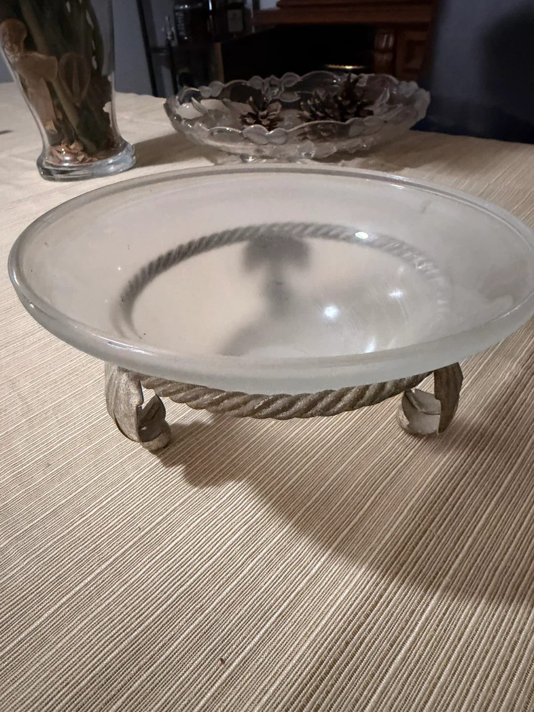Frosted Glass Decorative Bowl with Metal Stand - photo 3