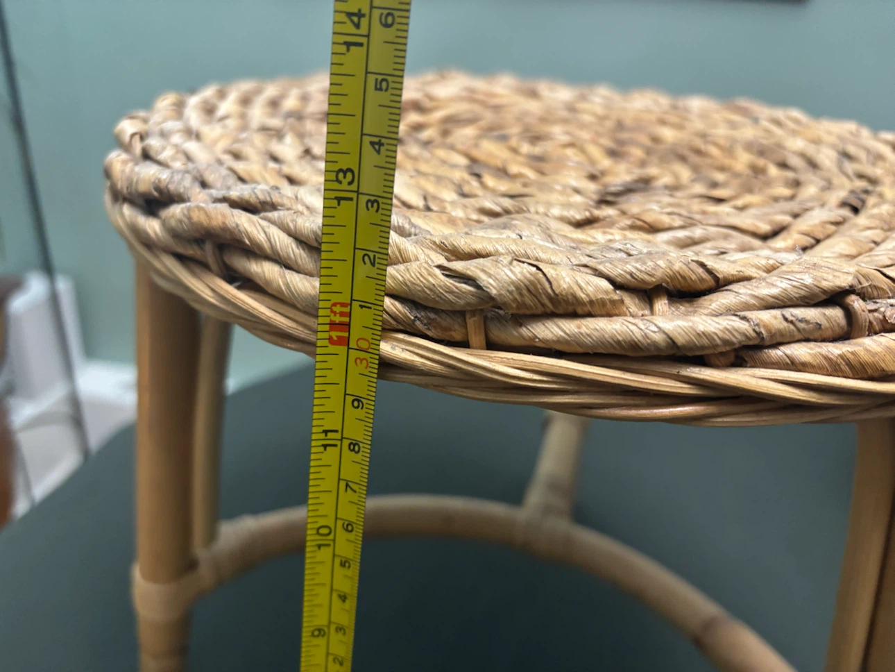 Two Woven Rattan Stools and Wooden Plant Stand - photo 2