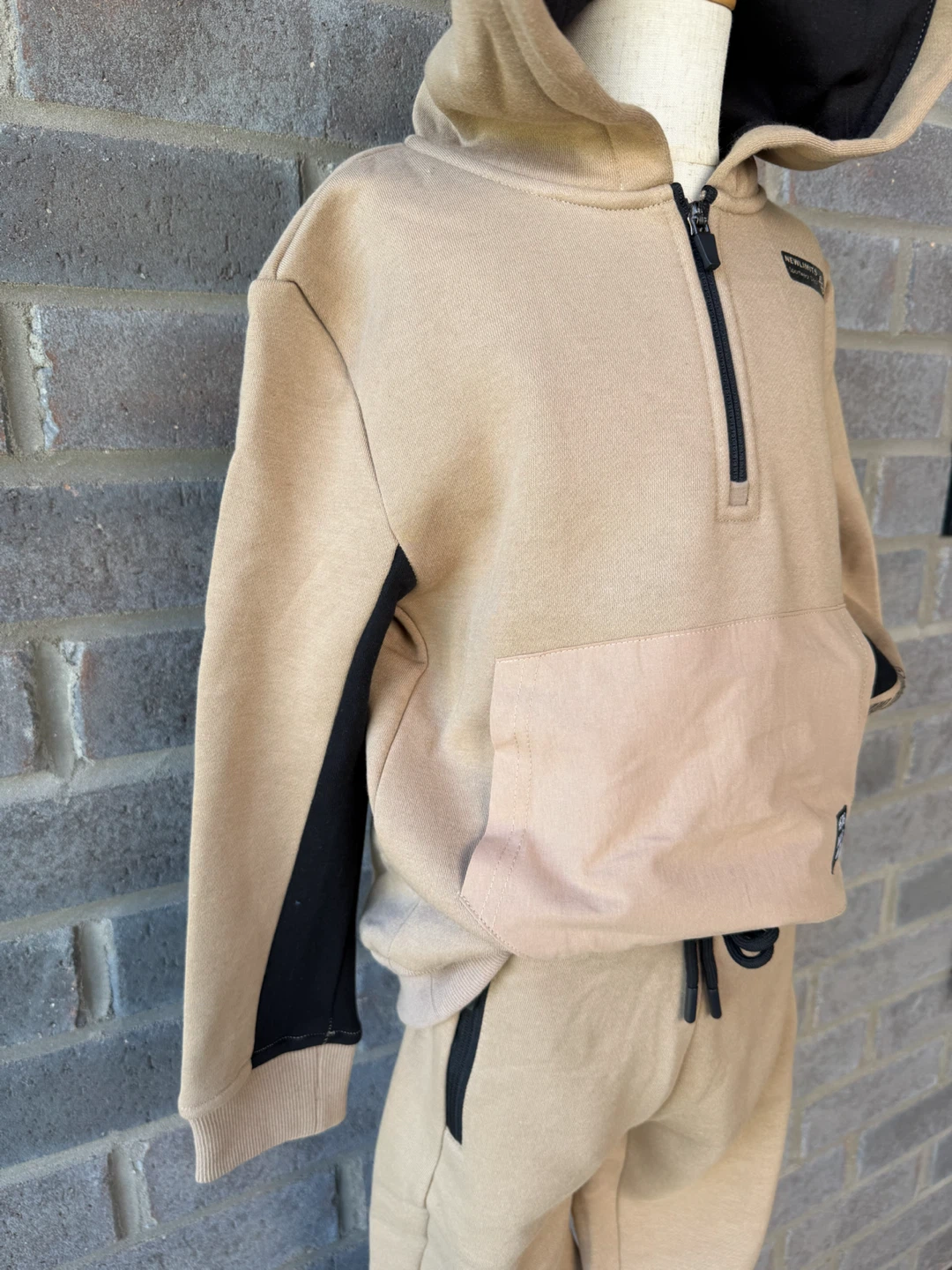 Boys’ 2-Piece Hoodie & Jogger Set - Beige/Black –  New - photo 5