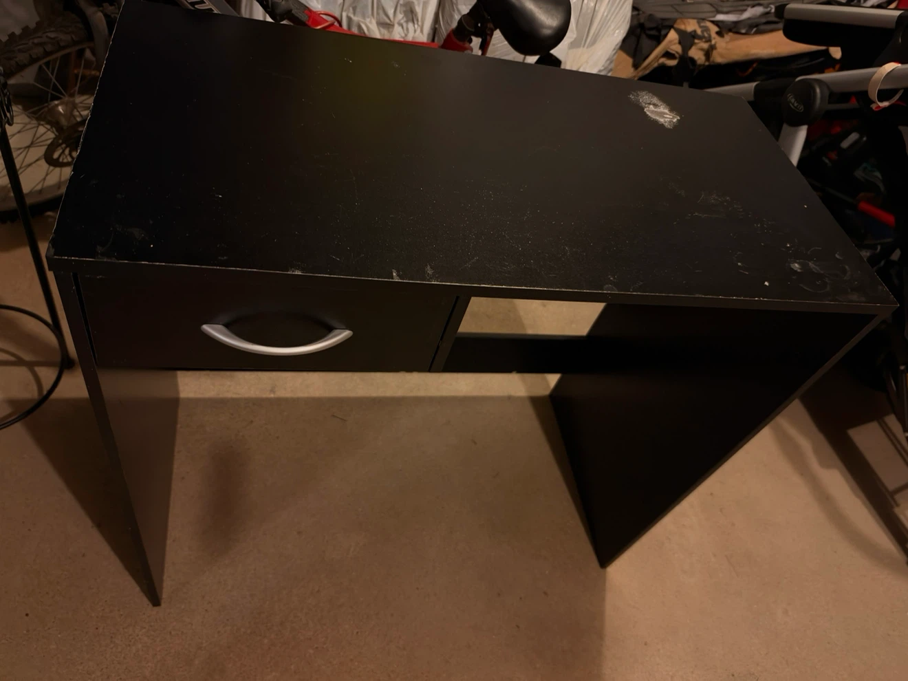 Black small desk with single drawer