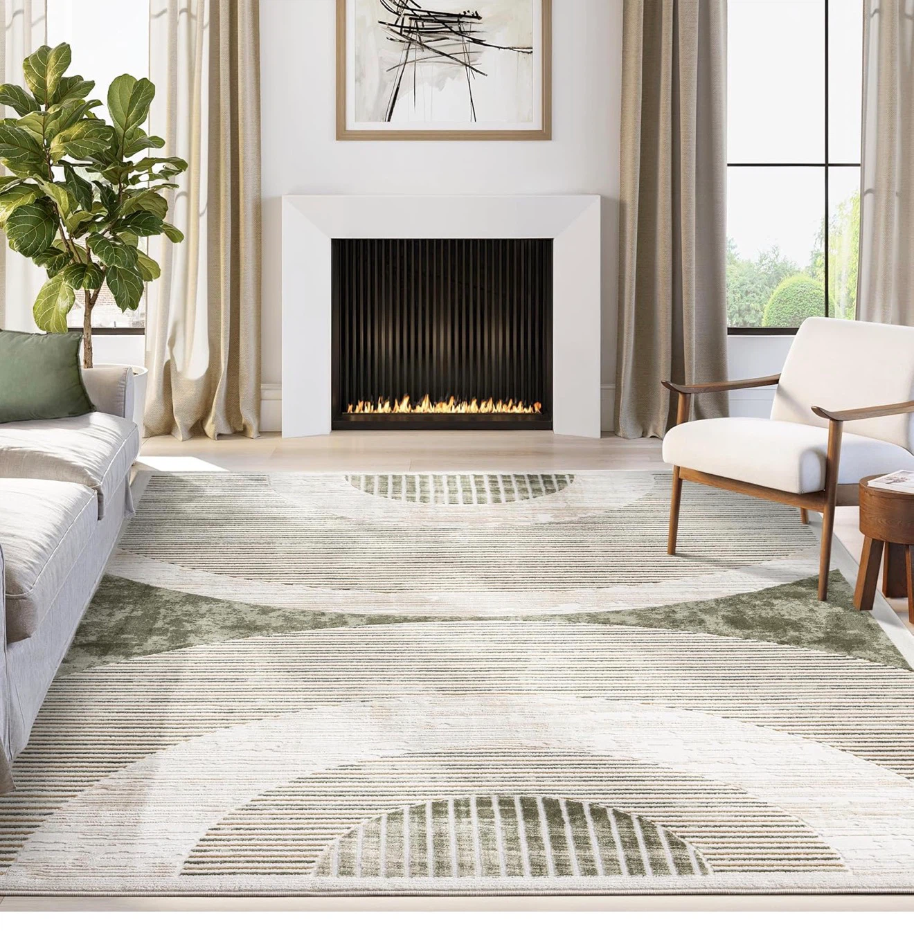 Machine Washable Green and Cream Area Rug - photo 2