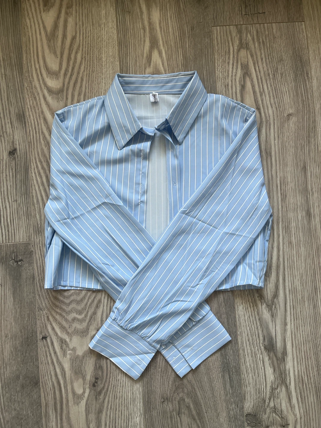 Blue and White Striped Cropped Shirt