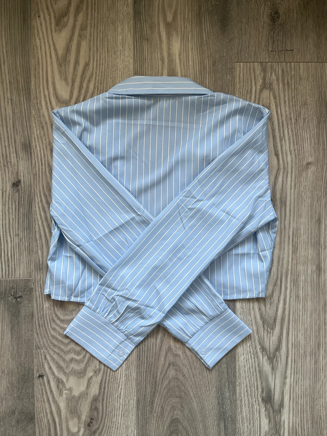 Blue and White Striped Cropped Shirt - photo 2