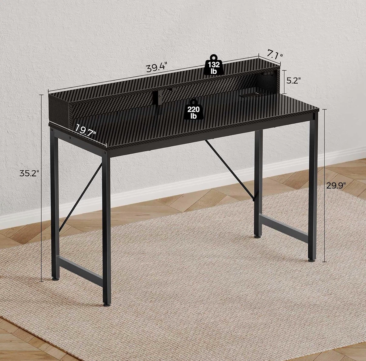 Rolanstar 39.4" Gaming & Computer Desk with LED Lights - photo 2