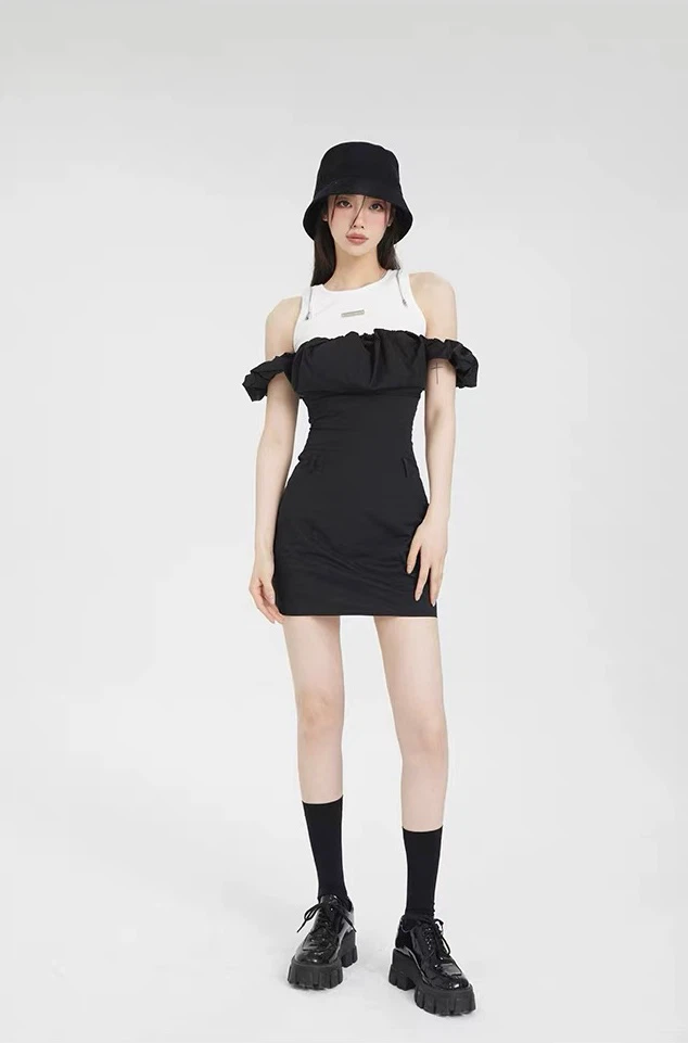 Brand New Black Off-Shoulder Ruffle Mini Dress – Size S/M