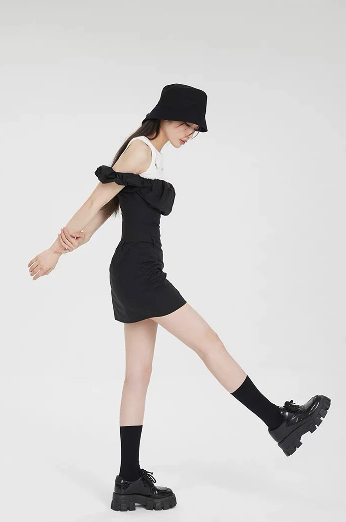Brand New Black Off-Shoulder Ruffle Mini Dress – Size S/M - photo 2