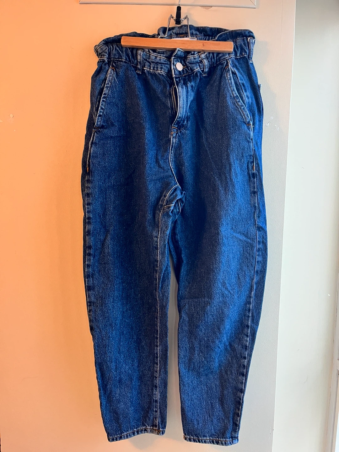ZARA High-Waisted Paperbag Blue Denim Jeans Size Small