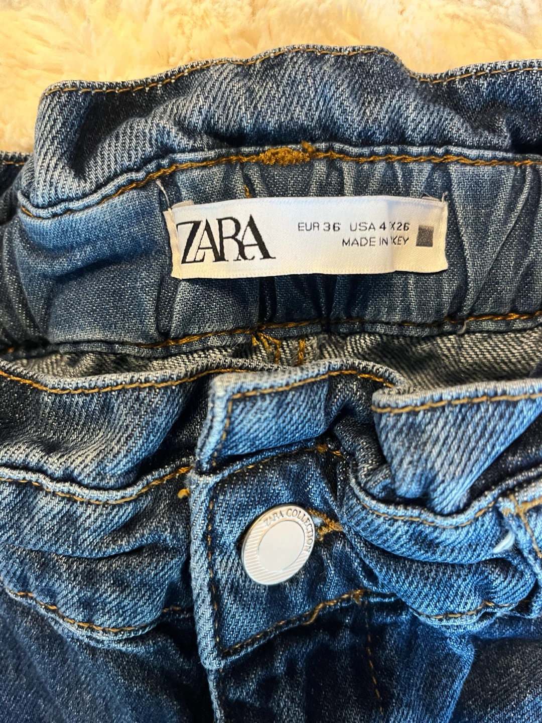 ZARA High-Waisted Paperbag Blue Denim Jeans Size Small - photo 3