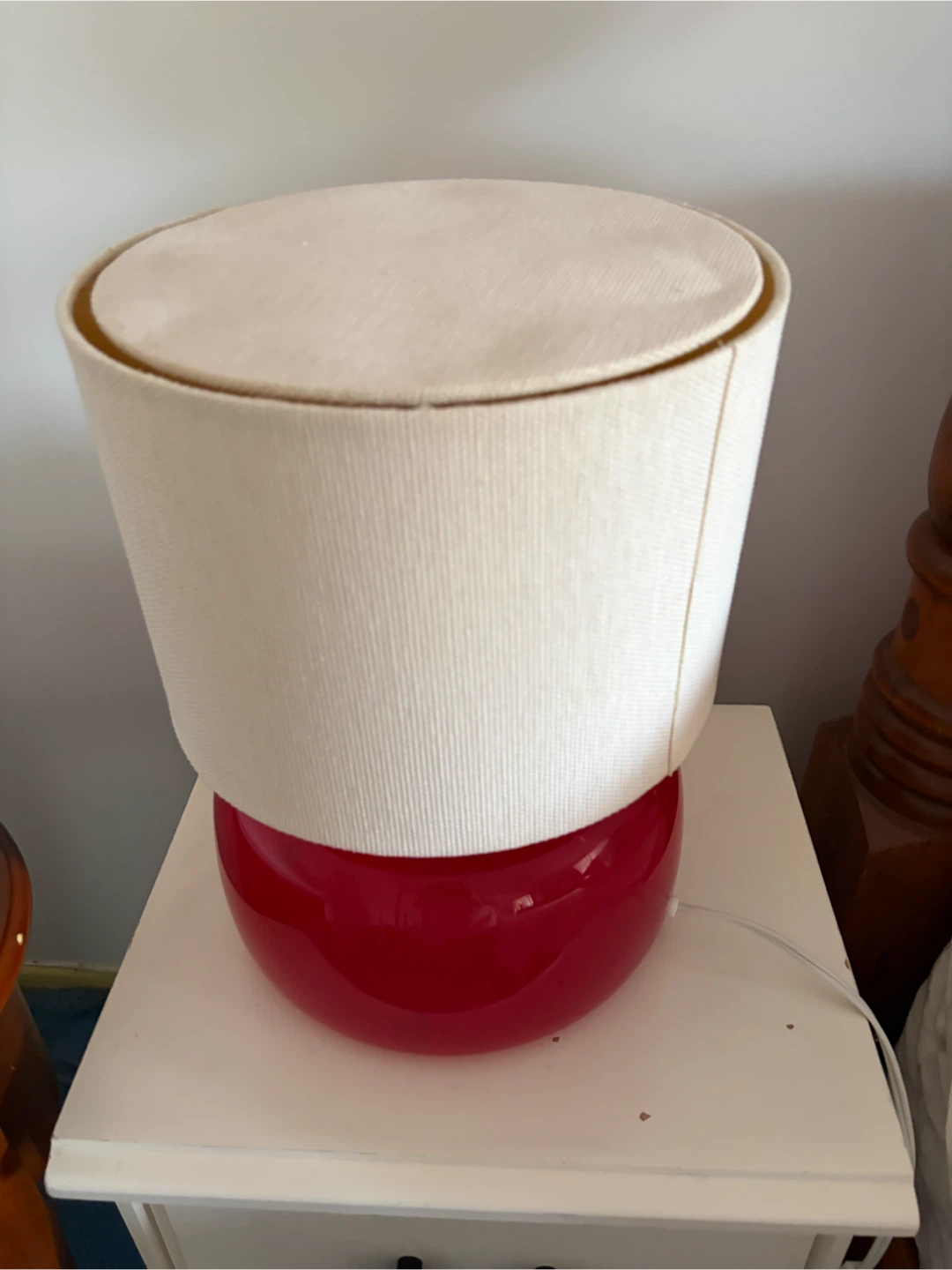 Vintage Red glass table lamp with cream shade