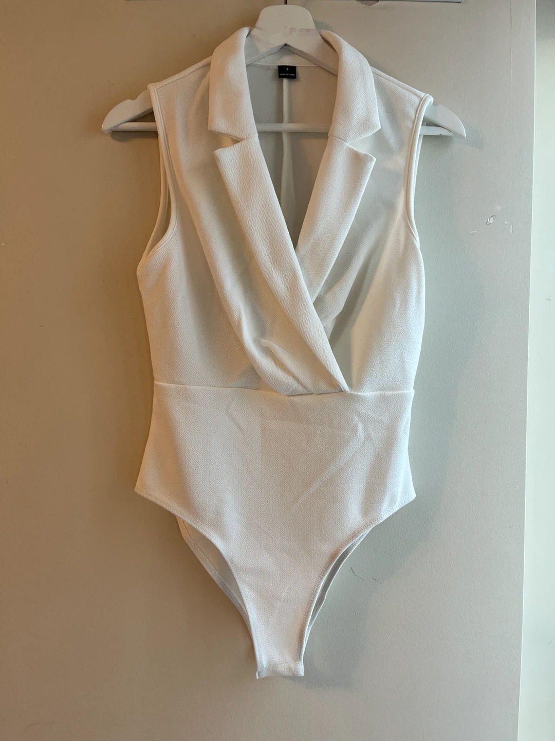 White Sleeveless Blazer Bodysuit Size Small - New