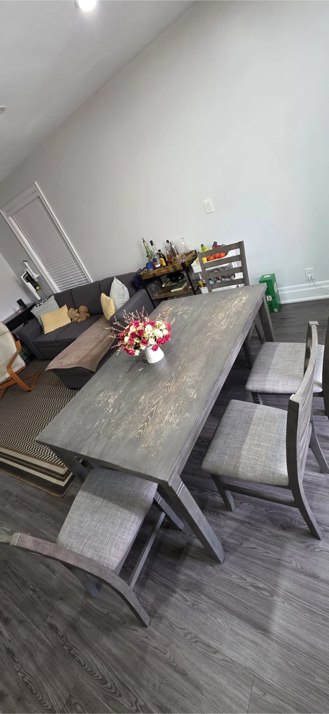 Grey Dining Table Set with Chairs and Bench