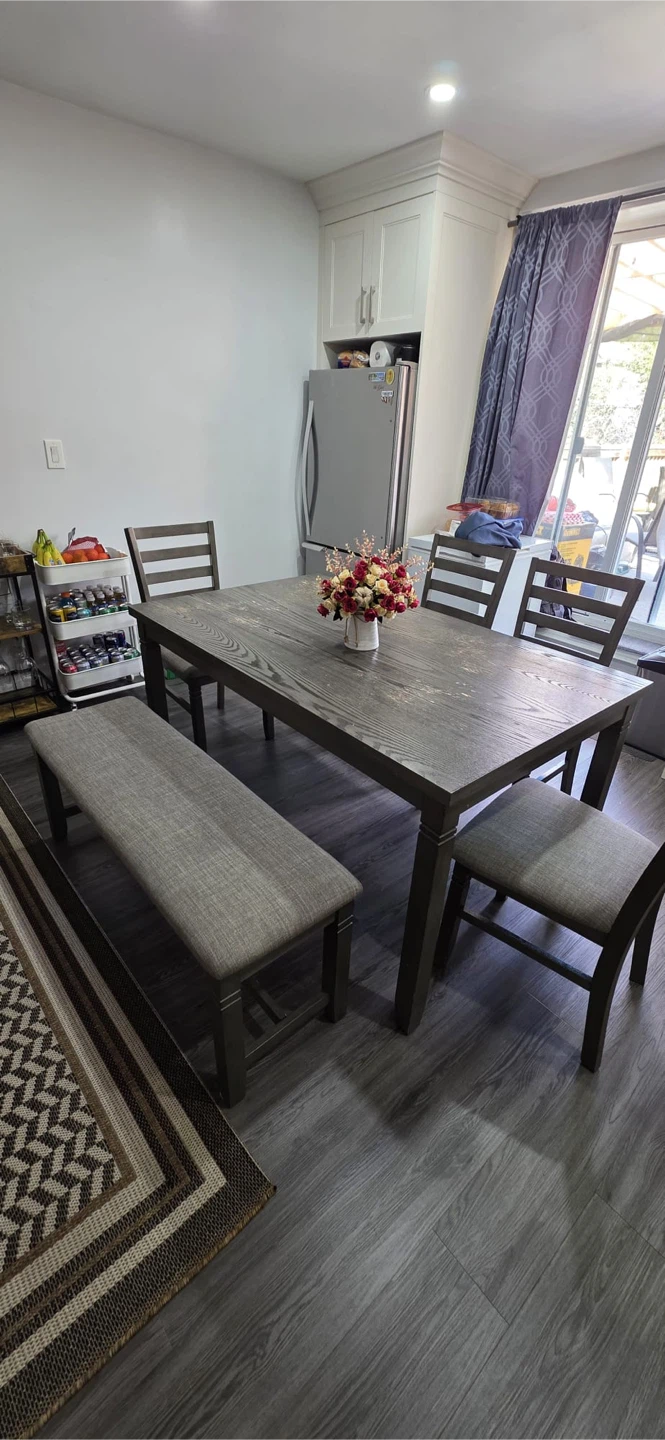 Grey Dining Table Set with Chairs and Bench - photo 2