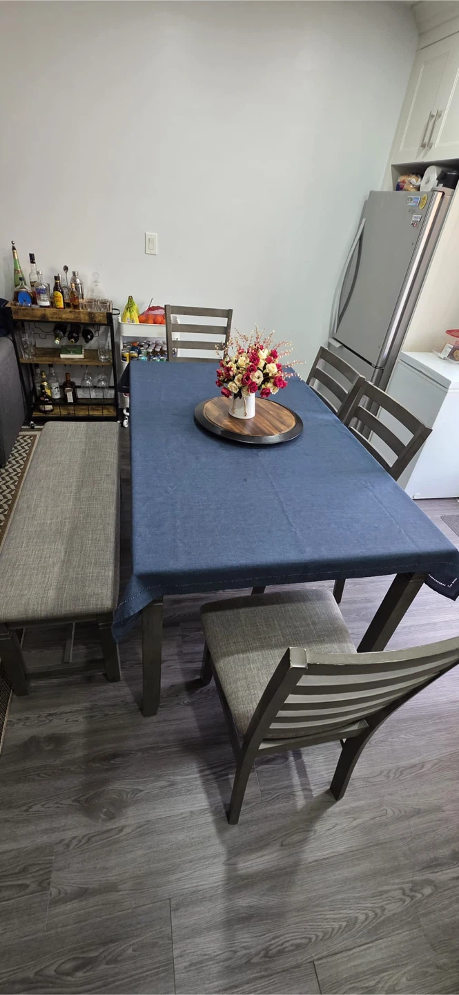Grey Dining Table Set with Chairs and Bench - photo 4