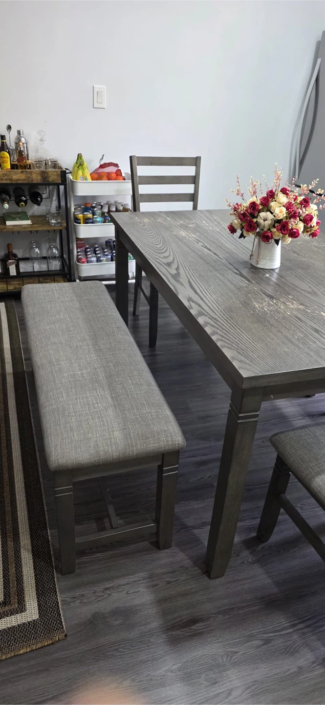 Grey Dining Table Set with Chairs and Bench - photo 5