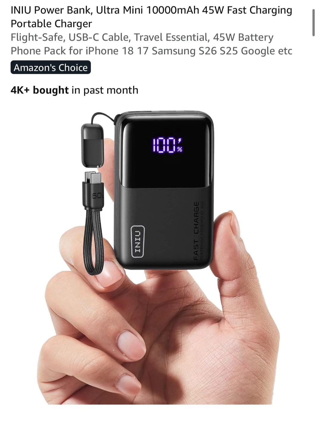 INIU Ultra Mini 10000mAh 45W Power Bank