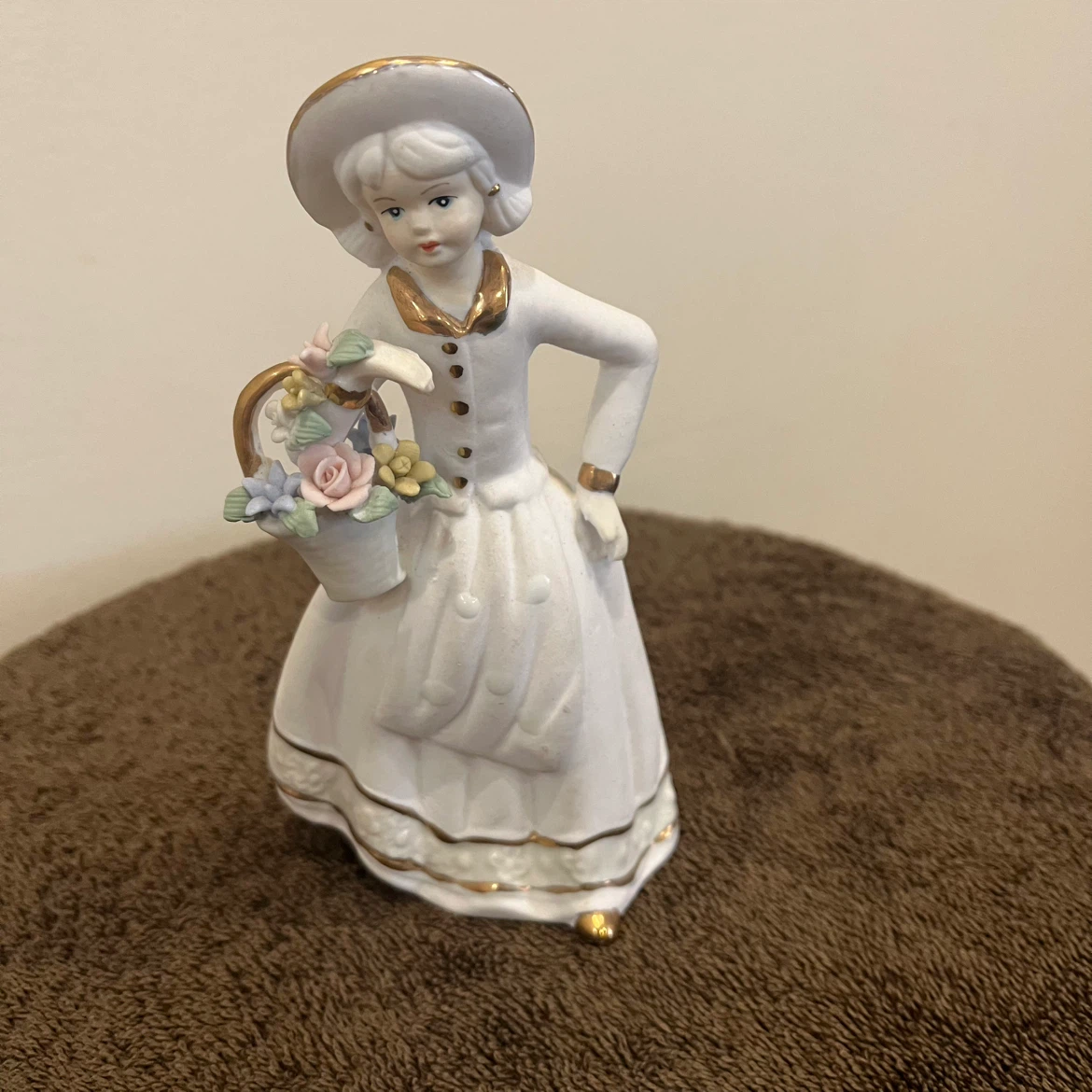 Vintage Porcelain Girl Figurine with Flower Basket