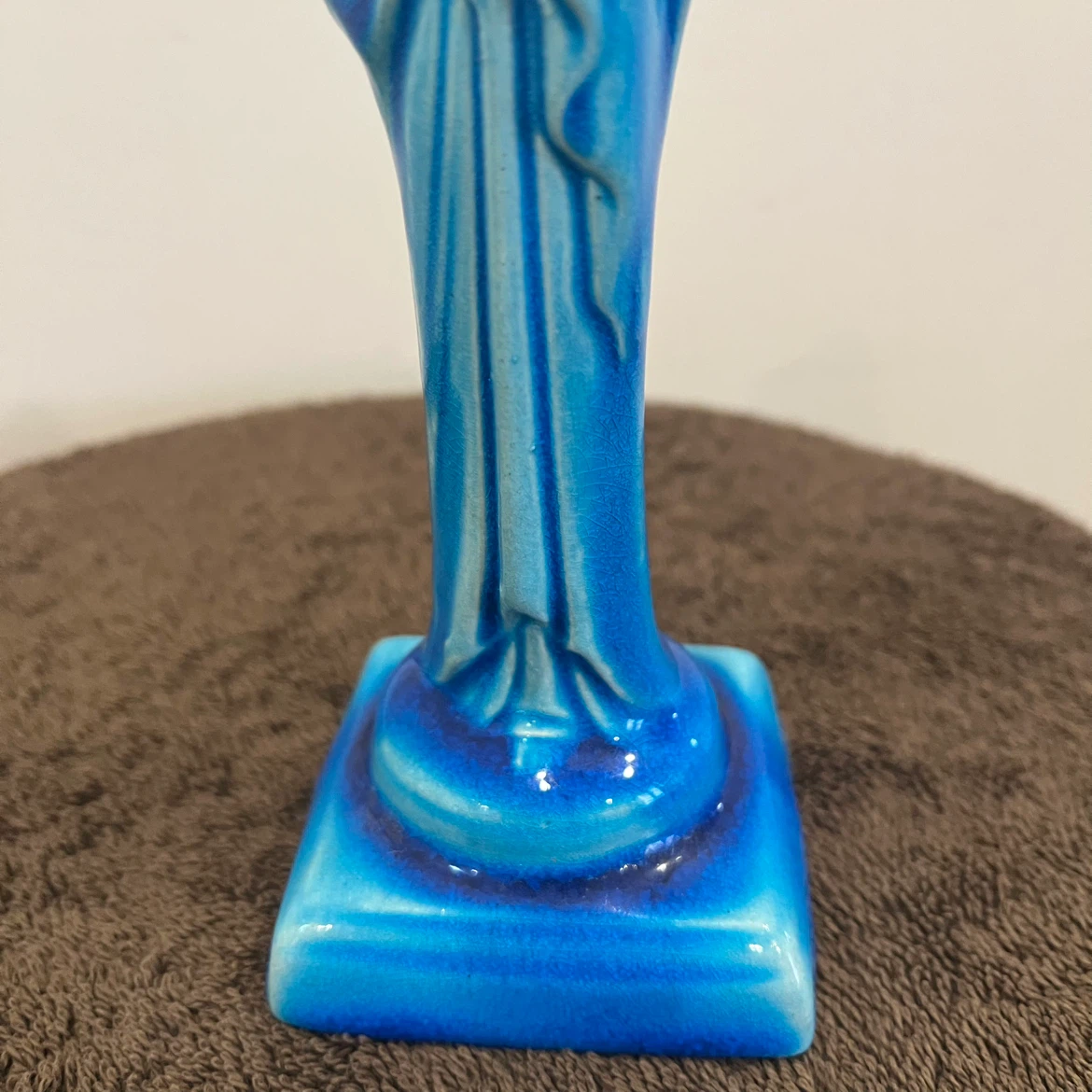 Blue Ceramic Virgin Mary and Child Figurine - photo 3