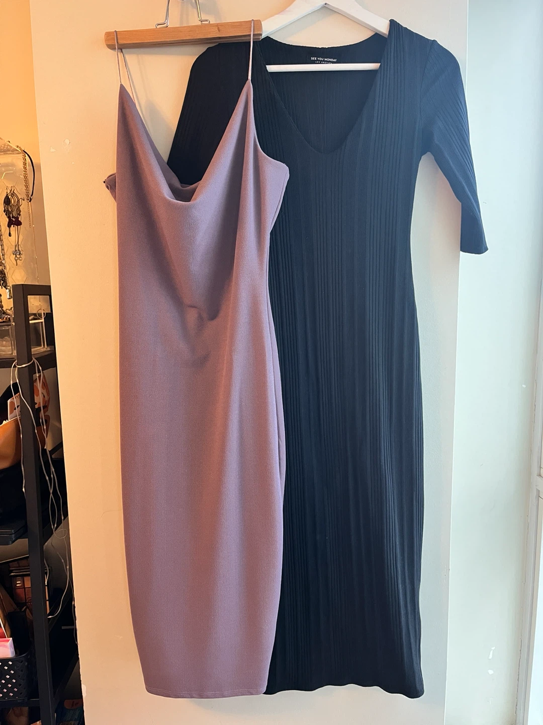 2 Bodycon Dresses - Black and Mauve Size Small