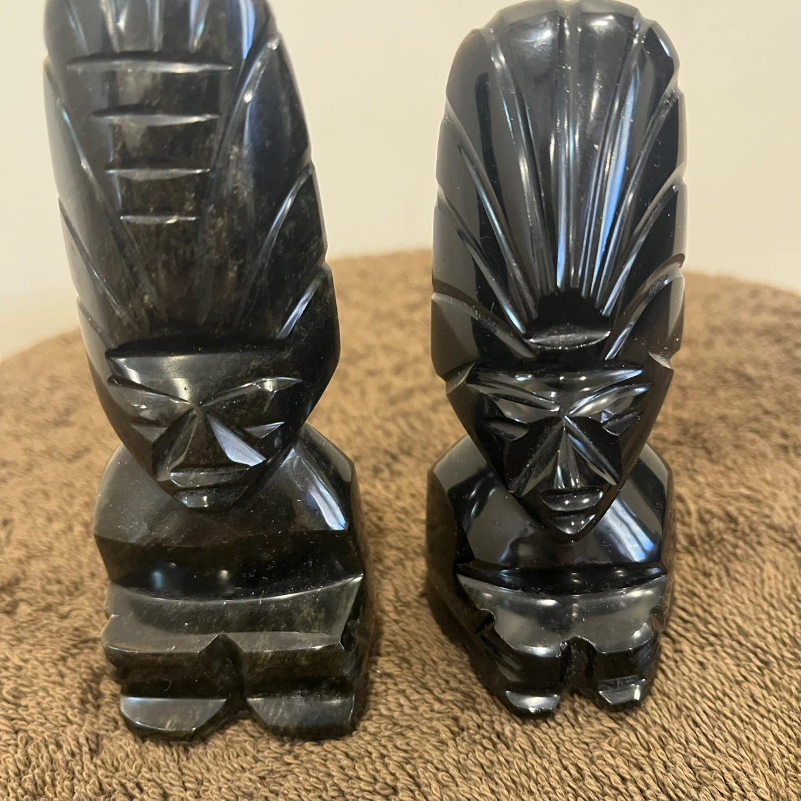 Set of 2 Obsidian Figurine Statues