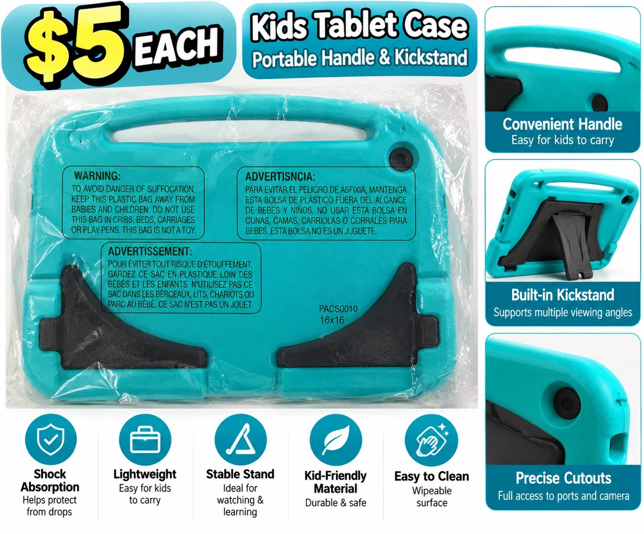 Kids Tablet Case with Handle and Kickstand