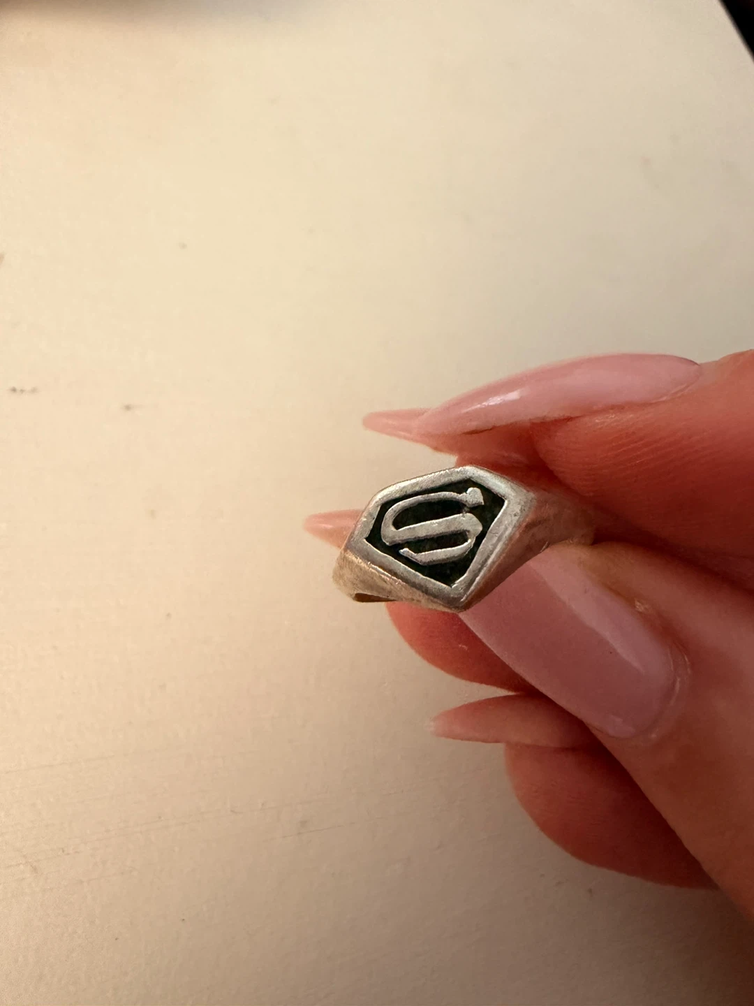 Silver plates Superman logo ring - size 7-8