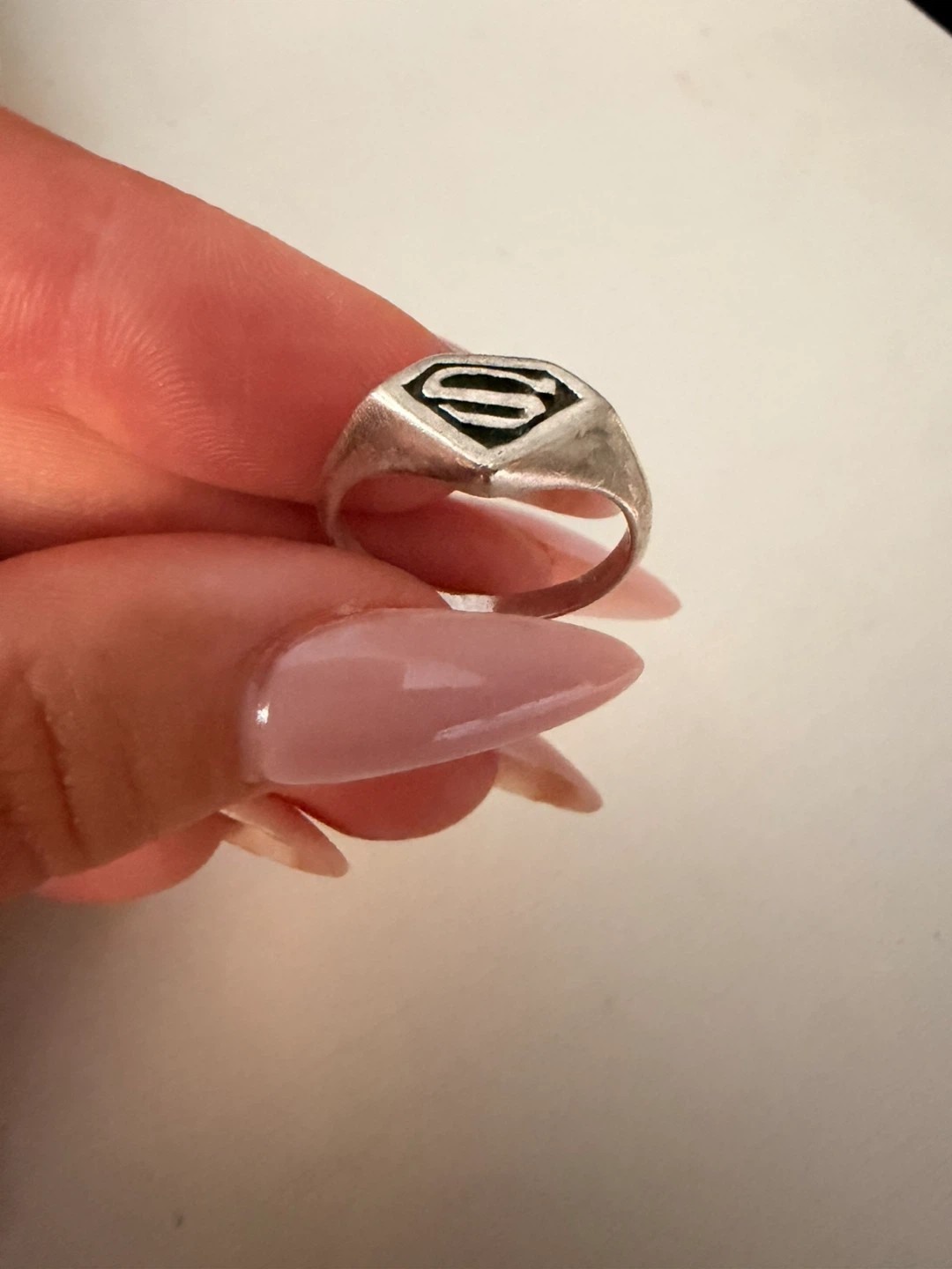 Silver plates Superman logo ring - size 7-8 - photo 2