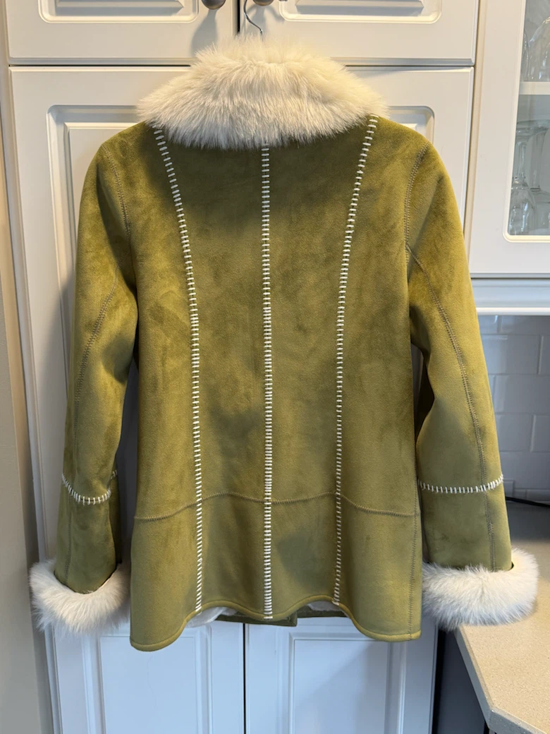 Olive Green Suede Jacket with Faux Fur Trim - photo 2