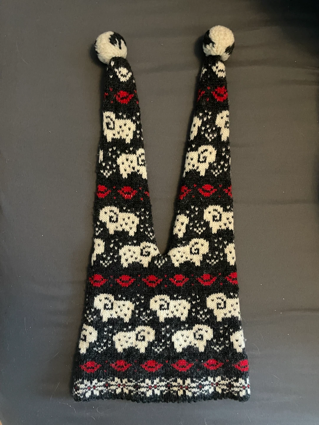 Knit Sheep Print Toque with Pom-Poms