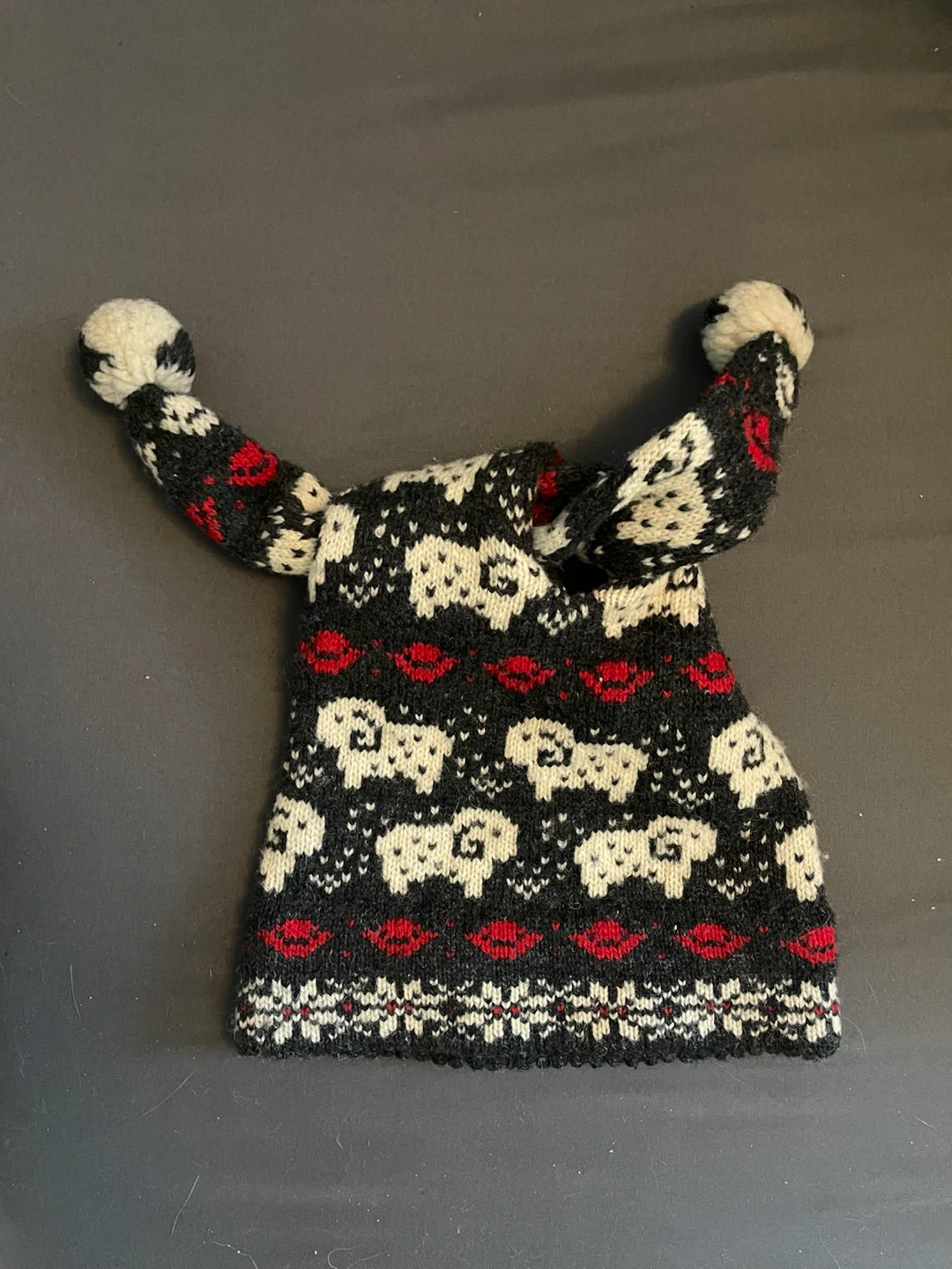 Knit Sheep Print Toque with Pom-Poms - photo 2