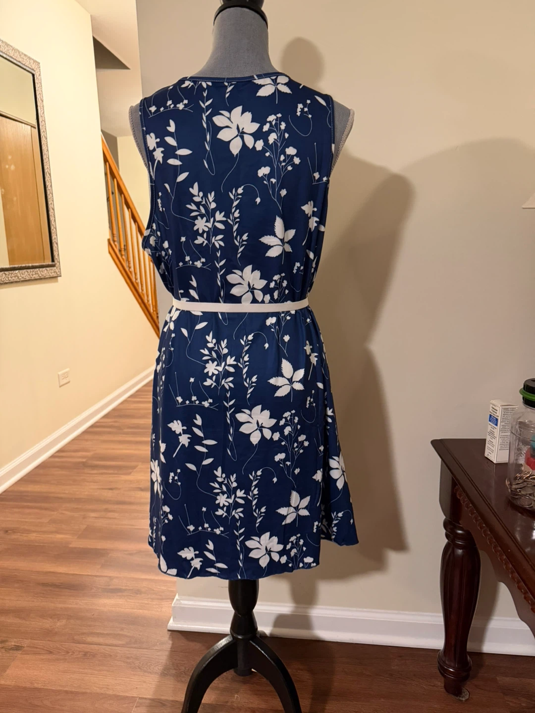 Blue and White Floral Sleeveless Dress - photo 2