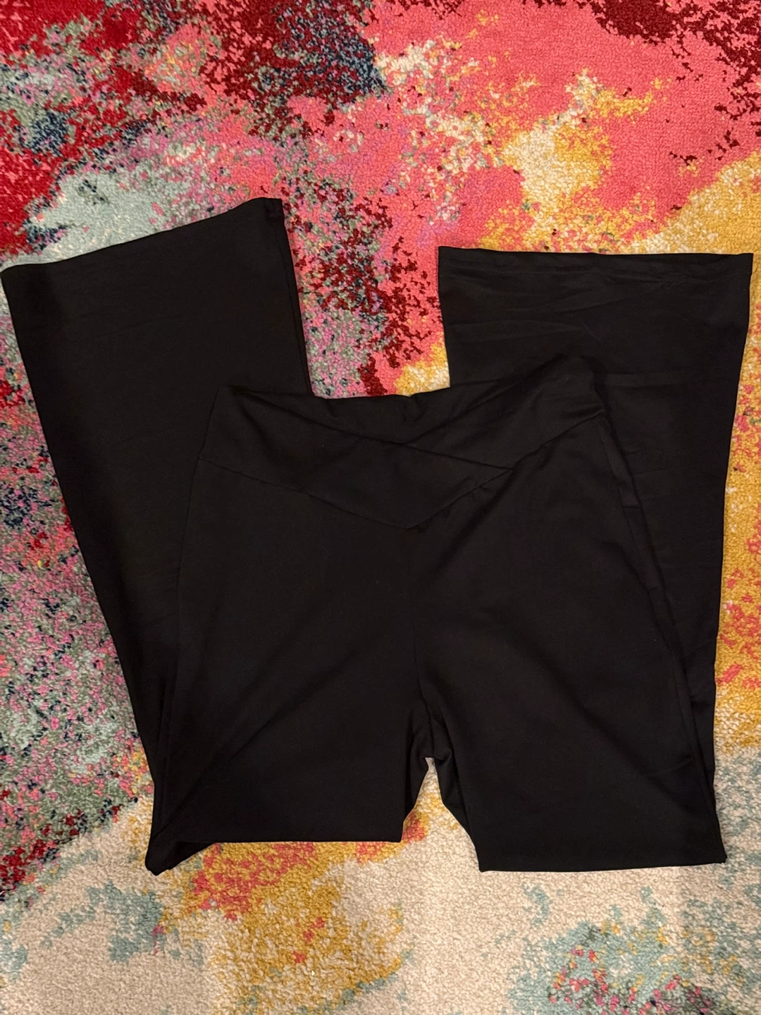 Black Cross-Waist Flare Leggings