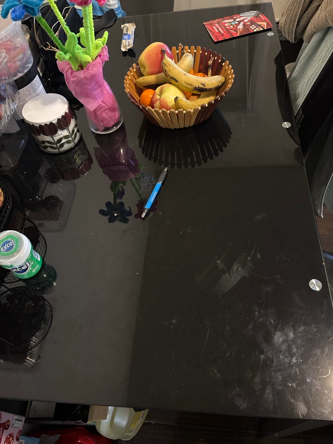 Glass 4 chair dinning table black no chairs