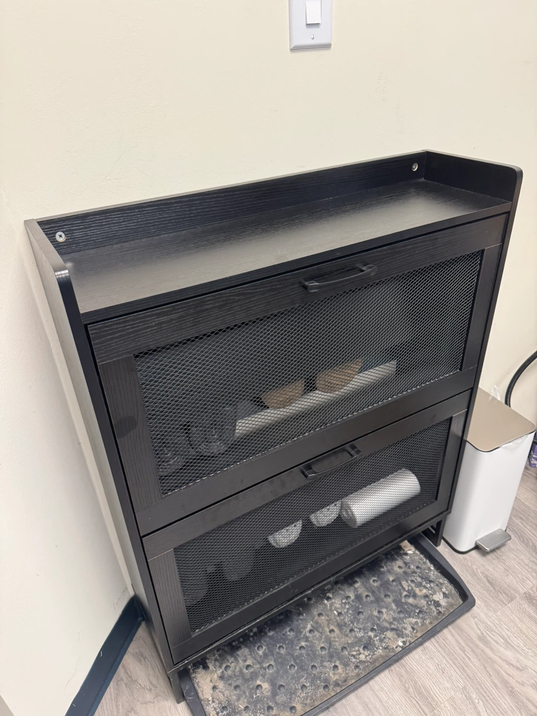 Black 2-Tier Metal Mesh Shoe Cabinet