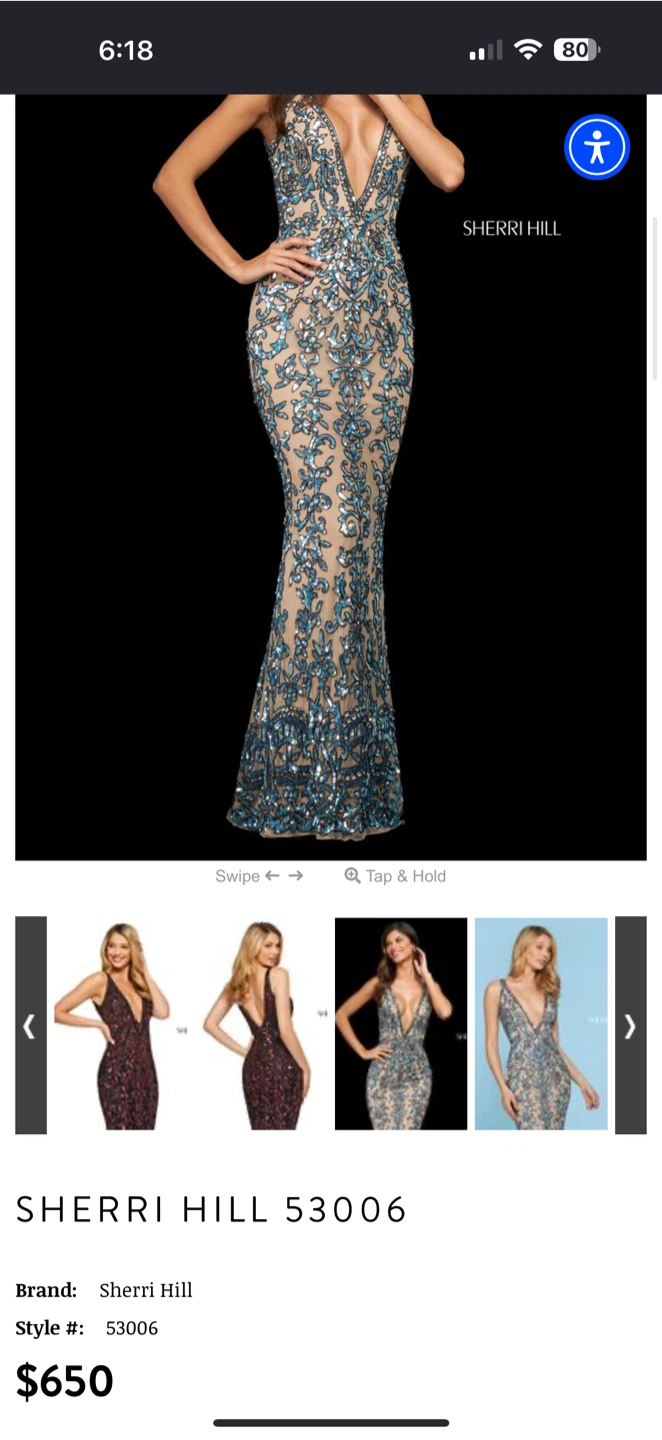 Sherri Hill beaded sequin beige dress w/ train & deep V neck 6 - photo 2